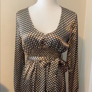 Bcbg brown and off white polka dot silk dress